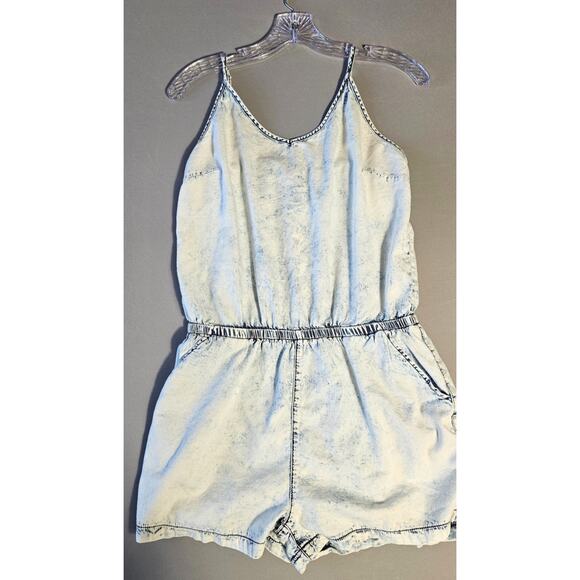 Timing Acid Light Wash Lightweight Denim Romper Sleeveless Y2K Grunge SZ M - Picture 1 of 10
